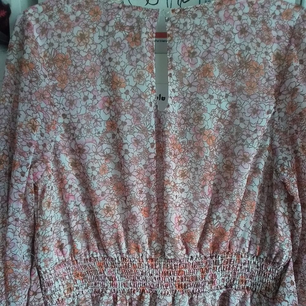 Japna Floral Tiered Long Sleeve Ilk Polyester Dress - Picture 6 of 16